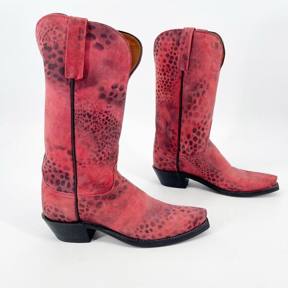 Lucchese Shoes - Lucchese Women’s 8 Pink Suede Cheetah Print Snip Toe Western Cowgirl Boots